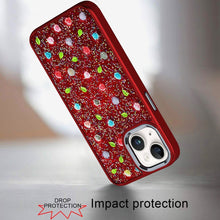 For iPhone 13/14 Case Bling Diamond Tiny Roses Glitter Cover + Tempered Glass