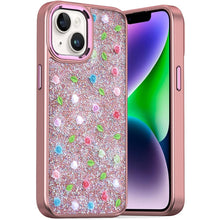 For iPhone 13/14 Case Bling Diamond Tiny Roses Glitter Cover + Tempered Glass