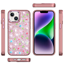For iPhone 13/14 Case Bling Diamond Tiny Roses Glitter Cover + Tempered Glass