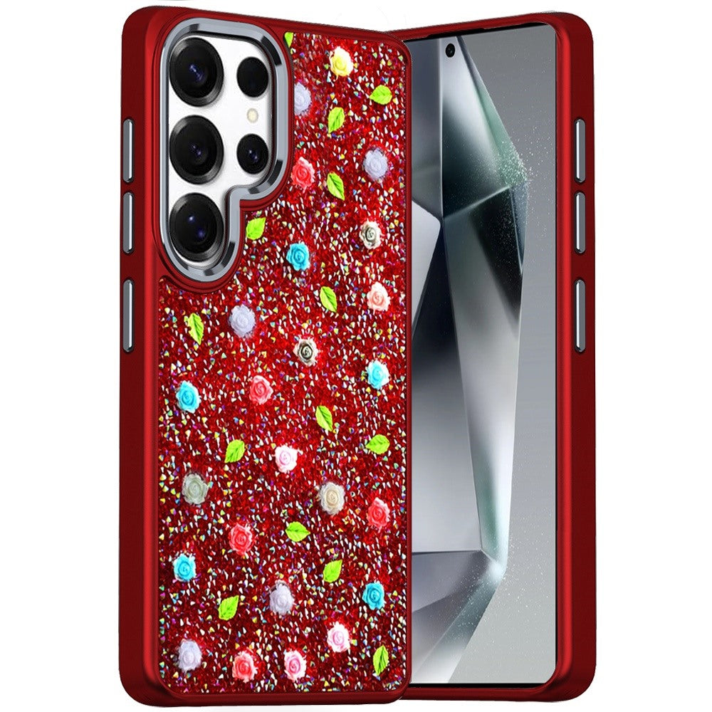 Samsung Galaxy S24 Ultra Case Bling Diamond Phone Cover with Tiny Roses Glitter