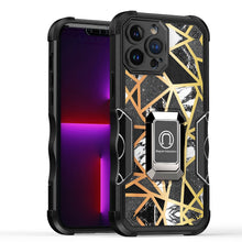 For iPhone 13 Pro Max Case Stellar Dual Layer IMD Geometric Design w/ Ring Stand