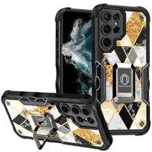 For Samsung S23 Ultra Case Dual Layer IMD Geometric Design RingStand Phone Cover