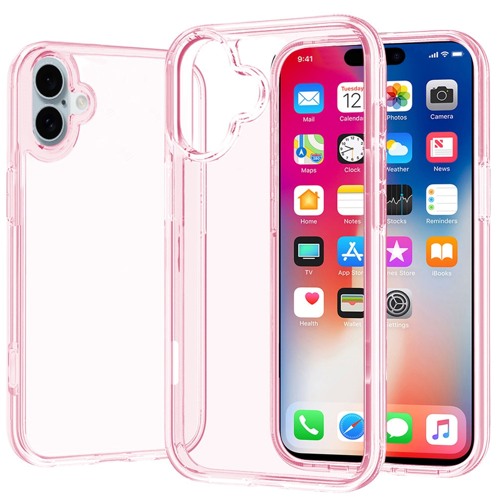 For iPhone 16 6.1inch Case Sturdy 3mm Translucent Hybrid Cover + Tempered Glass