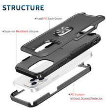 For iPhone 13/14 Case Heavy-Duty Triple Layer Magnetic Ringstand +Tempered Glass