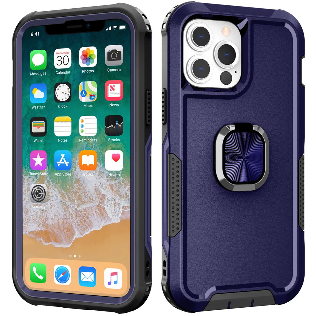 For iPhone 14 PRO Case Heavy-Duty Triple Layer Cover with Magnetic Ring Stand