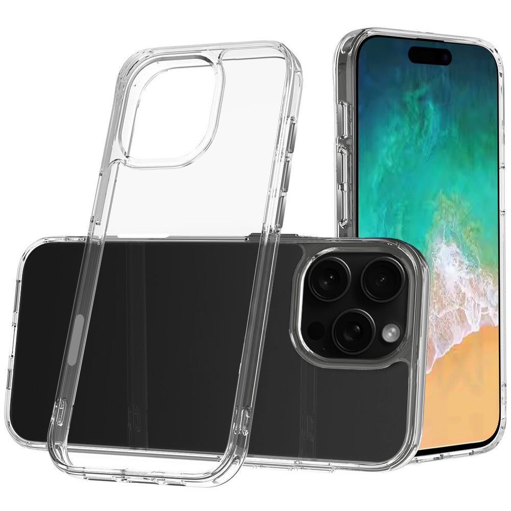 For iPhone 16 PRO MAX Case Clear Shockproof with Chrome Buttons + Tempered Glass