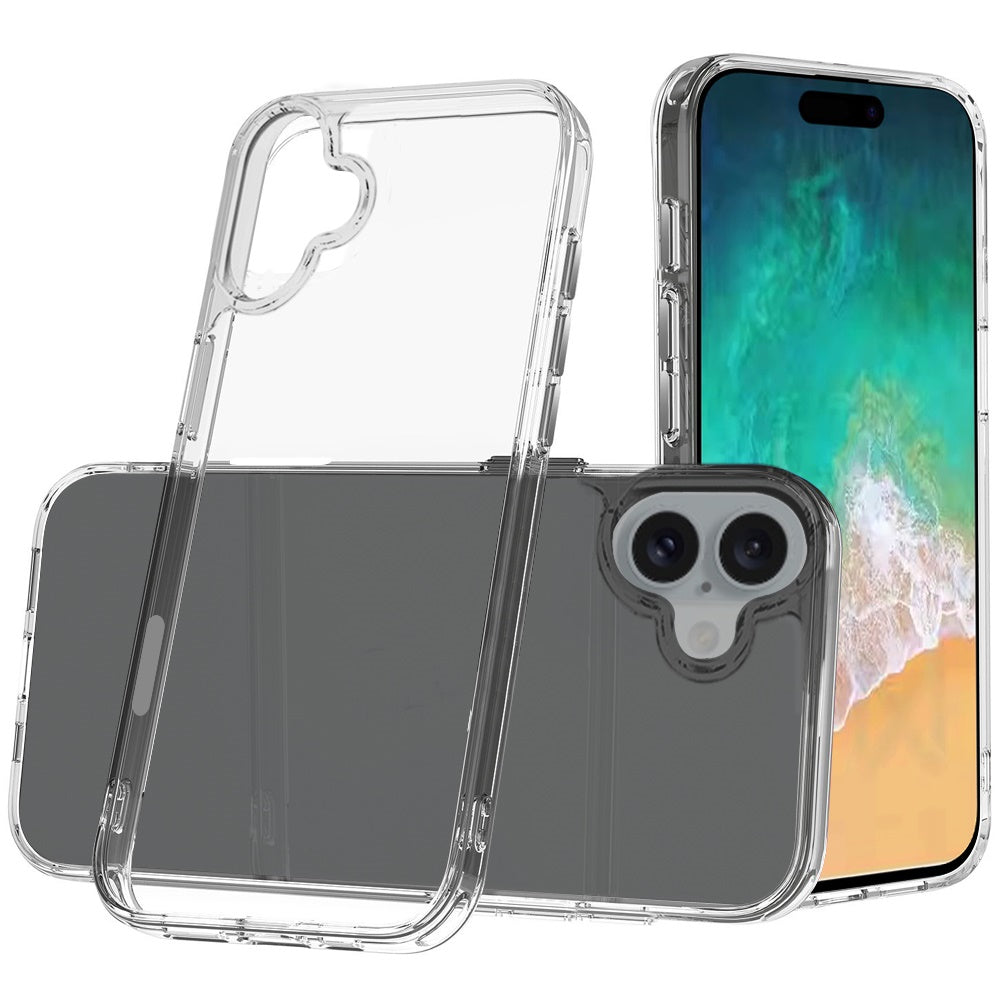 For iPhone 16 Plus 6.7in Case Clear Shockproof w/ Chrome Buttons +Tempered Glass