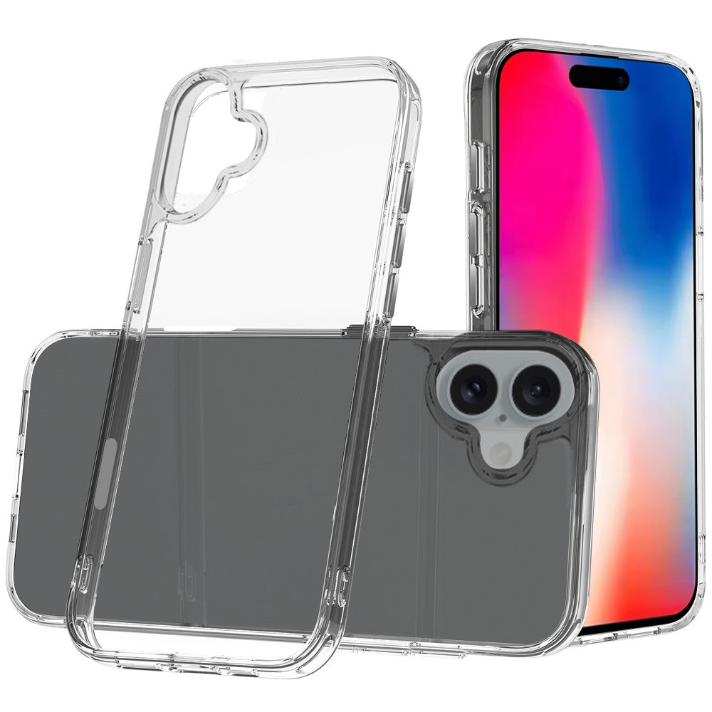 For iPhone 16 6.1inch Case Clear Shockproof with Chrome Buttons + Tempered Glass