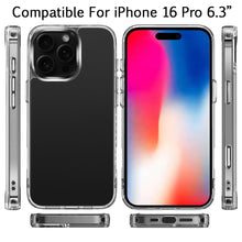 For iPhone 16 Pro 6.3in Case Clear Shockproof w/ Chrome Buttons + Tempered Glass