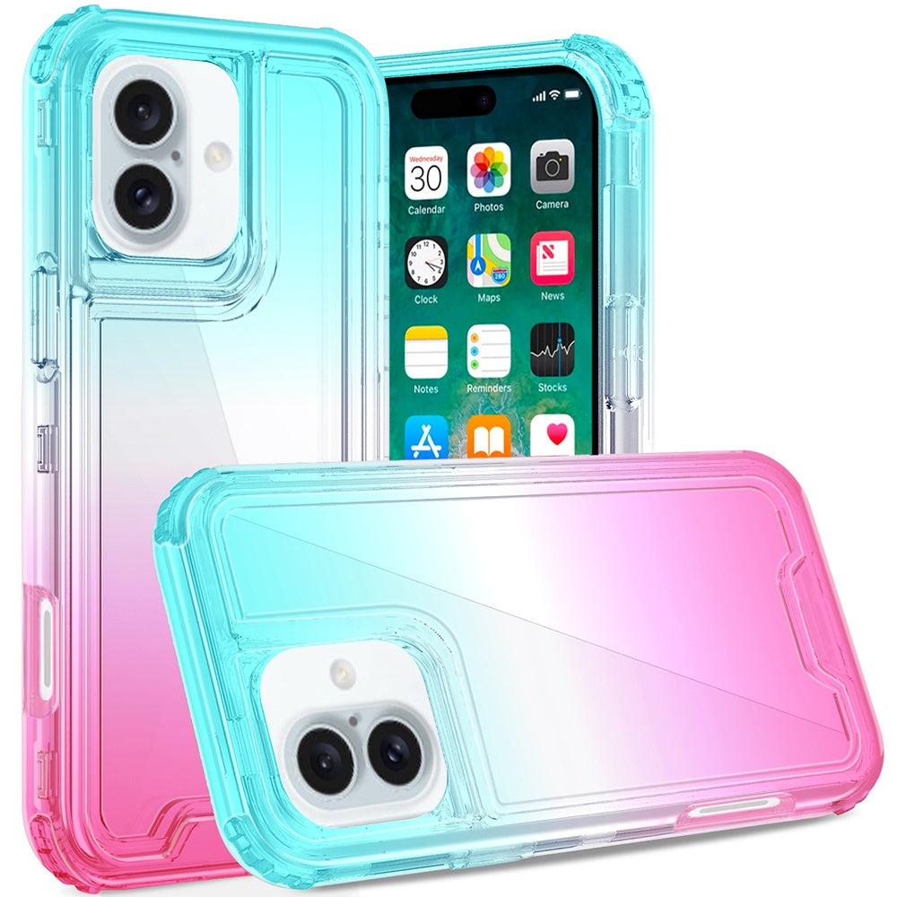 For iPhone 16 Plus 6.7in Case Two Tone 3in1 Shockproof Hybrid + Tempered Glass
