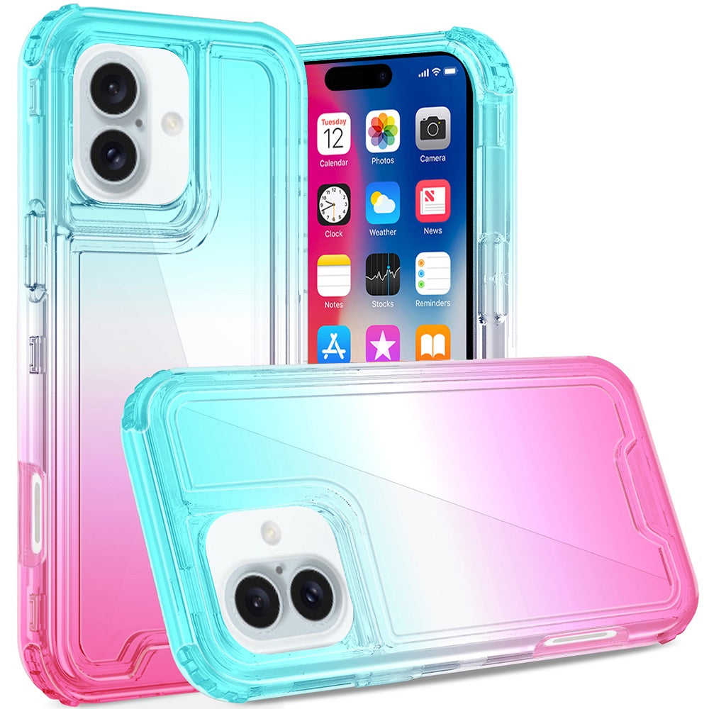For iPhone 16 6.1inch Case Two Tone 3in1 Shockproof Hybrid Cover +Tempered Glass