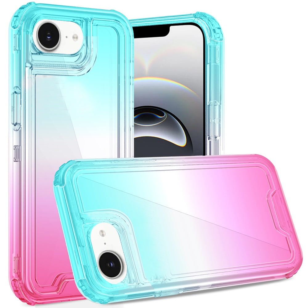 For iPhone 16e Case Two Tone 3in1 Shockproof Hybrid Phone Cover + Tempered Glass