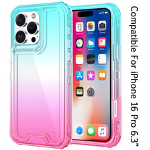 For iPhone 16 Pro 6.3in Case Two Tone 3in1 Shockproof Hybrid + Tempered Glass