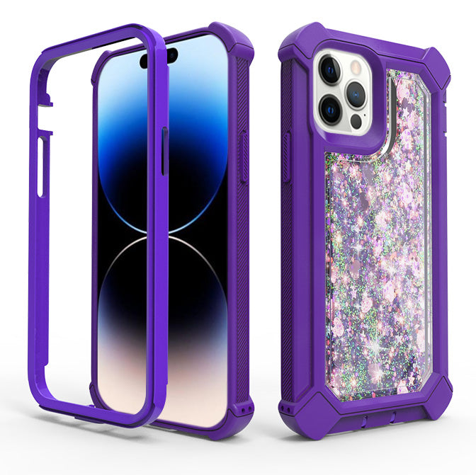 For iPhone 14 PRO Case Liquid Glitter Dual Layer Cover with Corner Protection