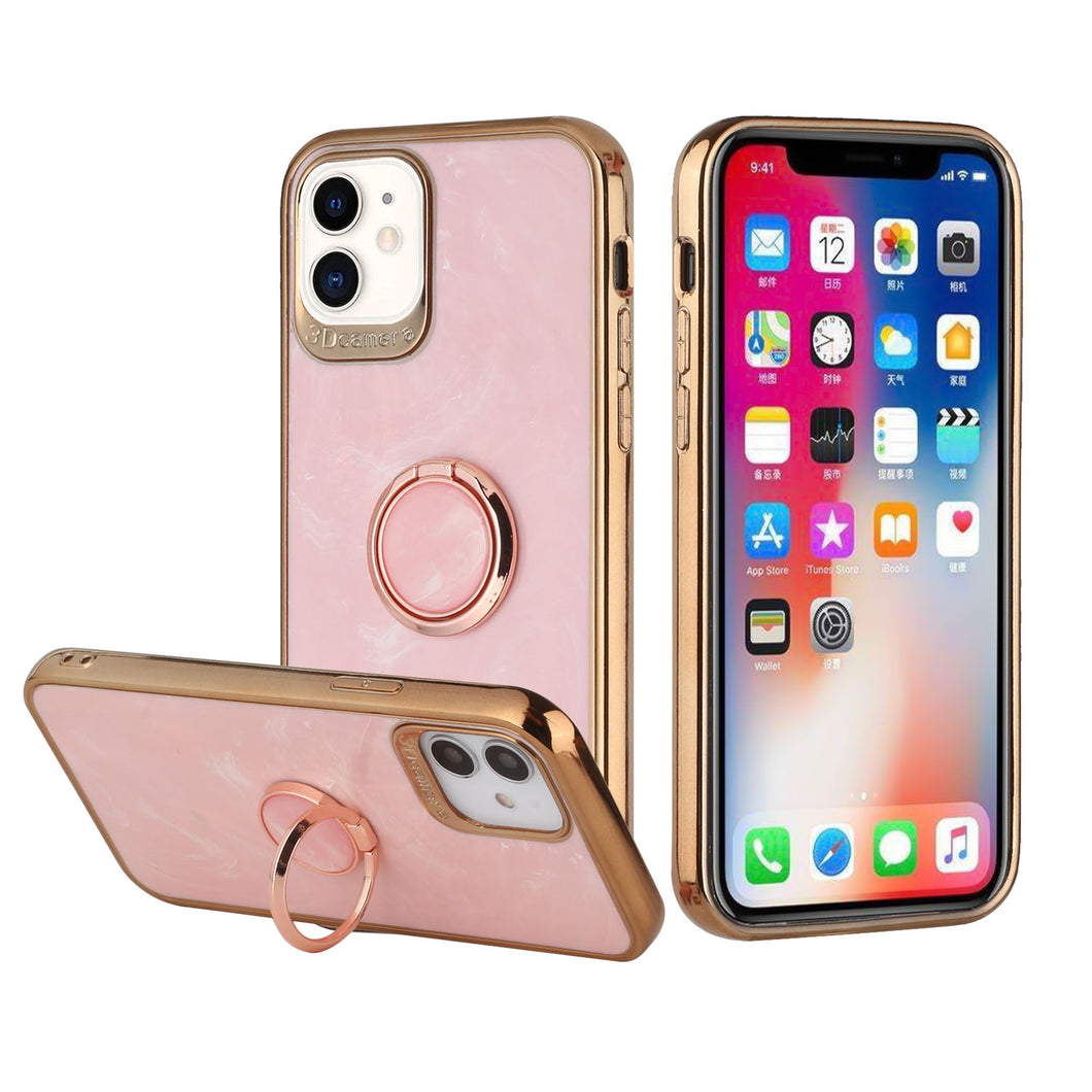 For iPhone 13 PRO Case Electroplated Chrome Marble TPU Design with Ring Stand