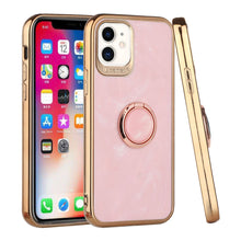 For iPhone 13 PRO Case Electroplated Chrome Marble TPU Design with Ring Stand