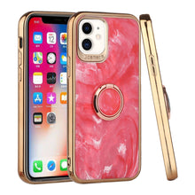 For iPhone 13 PRO Case Electroplated Chrome Marble TPU Design with Ring Stand