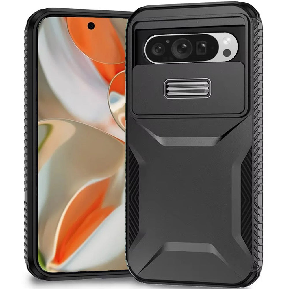 For Google Pixel 10 Pro XL Case Rugged Grip Sliding Lens Cover + Tempered Glass