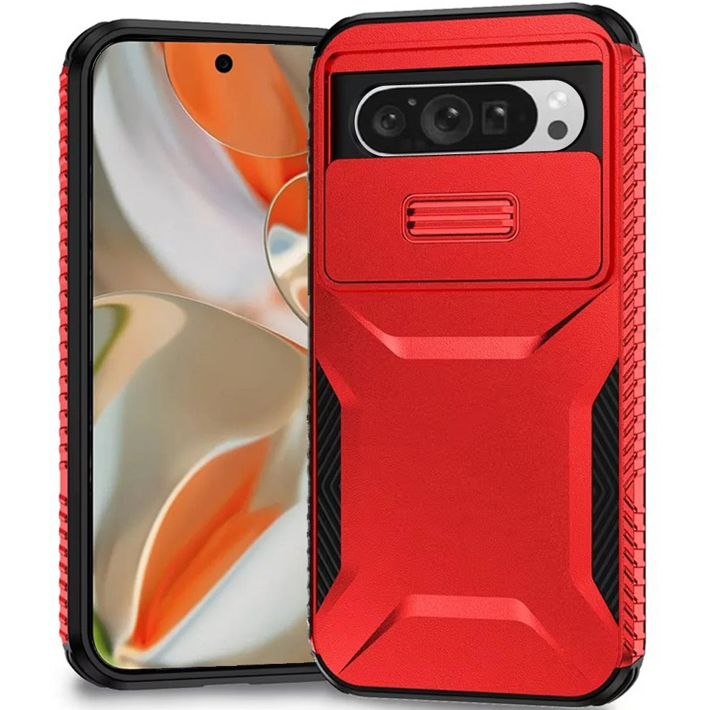 For Google Pixel 10 Pro XL Case Rugged Grip Sliding Lens Cover + Tempered Glass