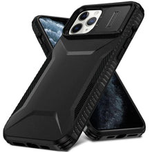 For iPhone 11 Pro Max Case Rugged Side Grip Sliding Lens Cover + Tempered Glass