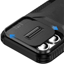 For iPhone 11 Pro Max Case Rugged Side Grip Sliding Lens Cover + Tempered Glass