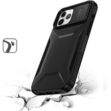 For iPhone 11 Pro Max Case Rugged Side Grip Sliding Lens Cover + Tempered Glass