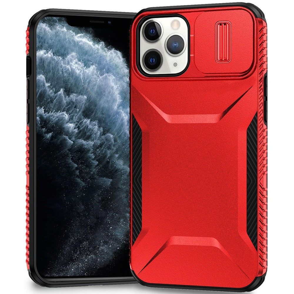 For iPhone 11 Pro Max Case Rugged Side Grip Sliding Lens Cover + Tempered Glass