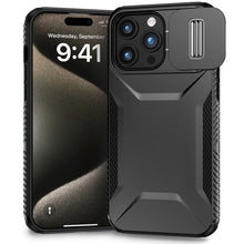 For iPhone 15 Pro Max Case Rugged Side Grip Sliding Rear Lens + 2 Tempered Glass