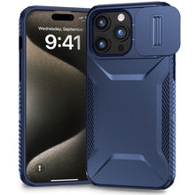 For iPhone 15 Pro Max Case Rugged Side Grip Sliding Rear Lens + 2 Tempered Glass