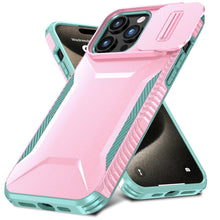 For iPhone 15 Pro Max Case Rugged Side Grip Sliding Rear Lens + 2 Tempered Glass
