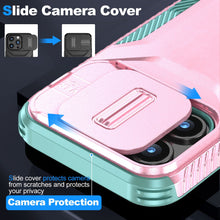 For iPhone 15 Pro Max Case Rugged Side Grip Sliding Rear Lens + 2 Tempered Glass
