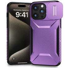 For iPhone 15 Pro Max Case Rugged Side Grip Sliding Rear Lens + 2 Tempered Glass