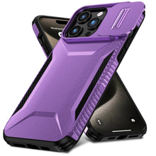 For iPhone 15 Pro Max Case Rugged Side Grip Sliding Rear Lens + 2 Tempered Glass