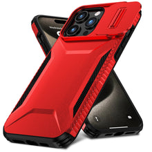 For iPhone 15 Pro Max Case Rugged Side Grip Sliding Rear Lens + 2 Tempered Glass
