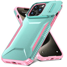 For iPhone 15 Pro Max Case Rugged Side Grip Sliding Rear Lens + 2 Tempered Glass