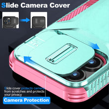 For iPhone 15 Pro Max Case Rugged Side Grip Sliding Rear Lens + 2 Tempered Glass