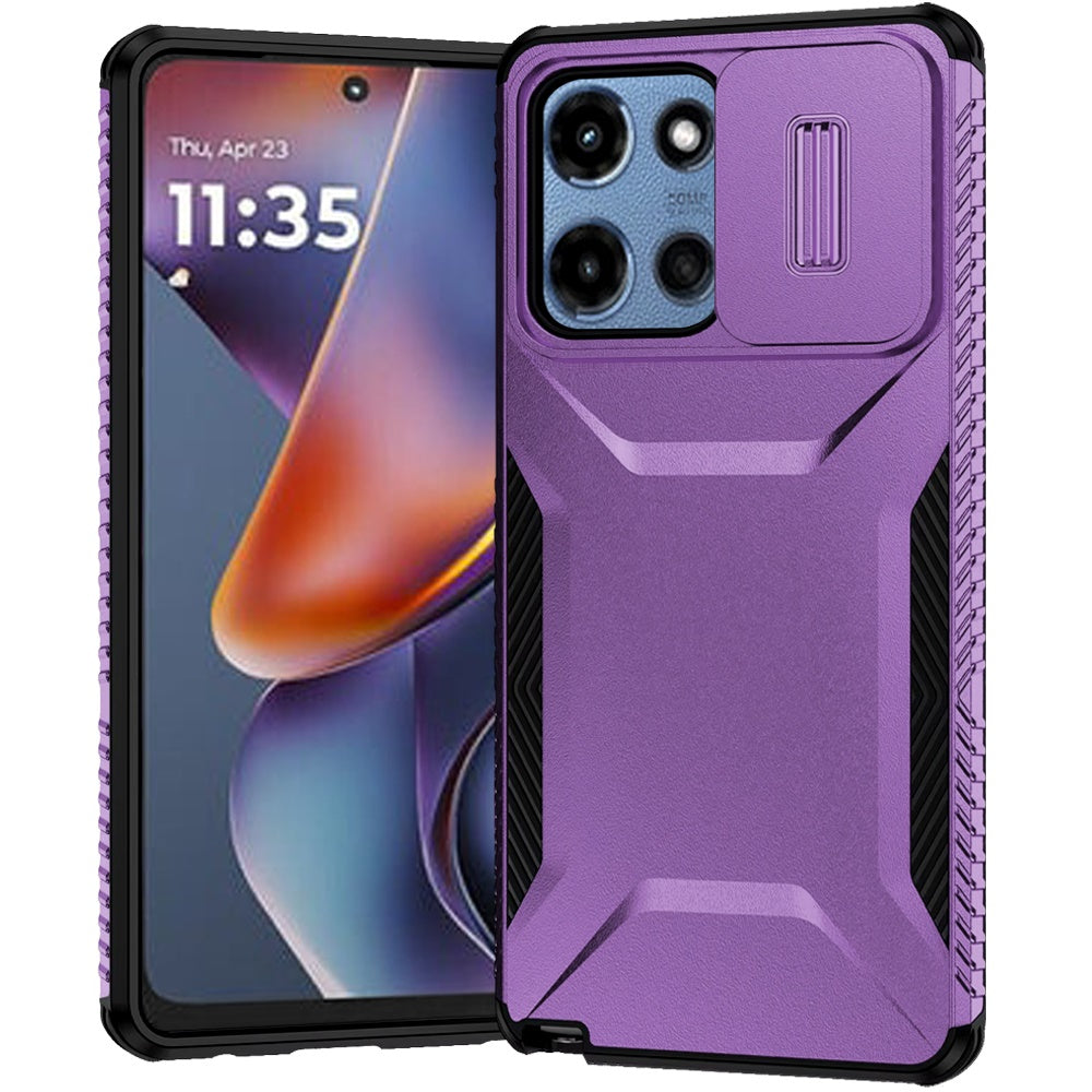 For Moto G 2025 Case Rugged Side Grip Sliding Rear Lens Cover + Tempered Glass