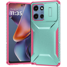 For Moto G 2025 Case Rugged Side Grip Sliding Rear Lens Cover + Tempered Glass