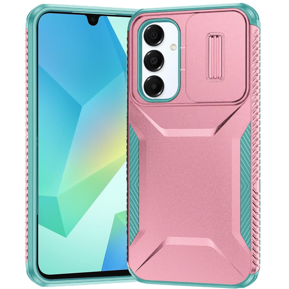 For Samsung A16 5G Case Rugged Side Grip Sliding Rear Lens Cover +Tempered Glass
