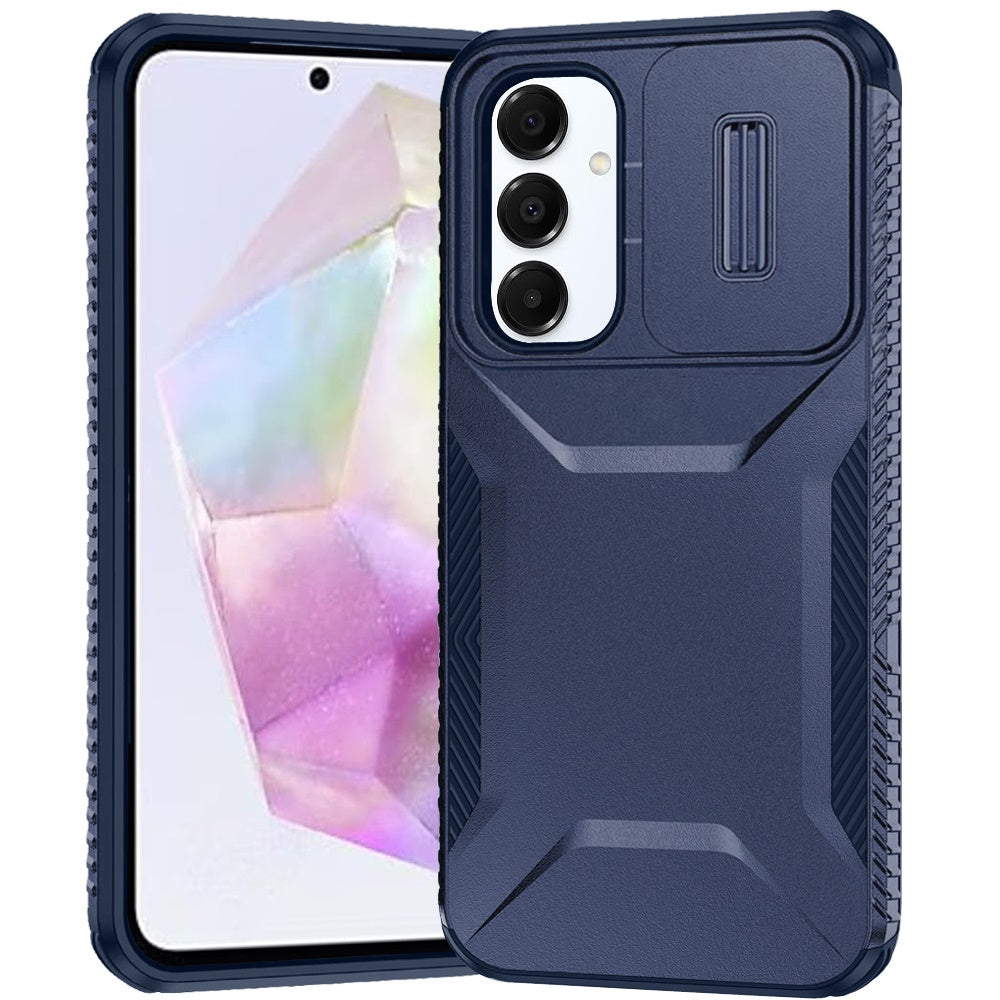 For Samsung A36 Case Rugged Side Grip Sliding Rear Lens Cover + Tempered Glass