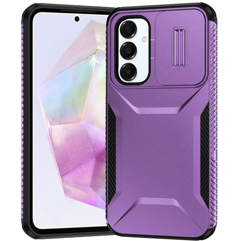 For Samsung A36 Case Rugged Side Grip Sliding Rear Lens Cover + Tempered Glass