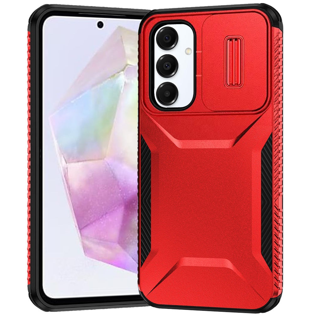For Samsung A36 Case Rugged Side Grip Sliding Rear Lens Cover + Tempered Glass