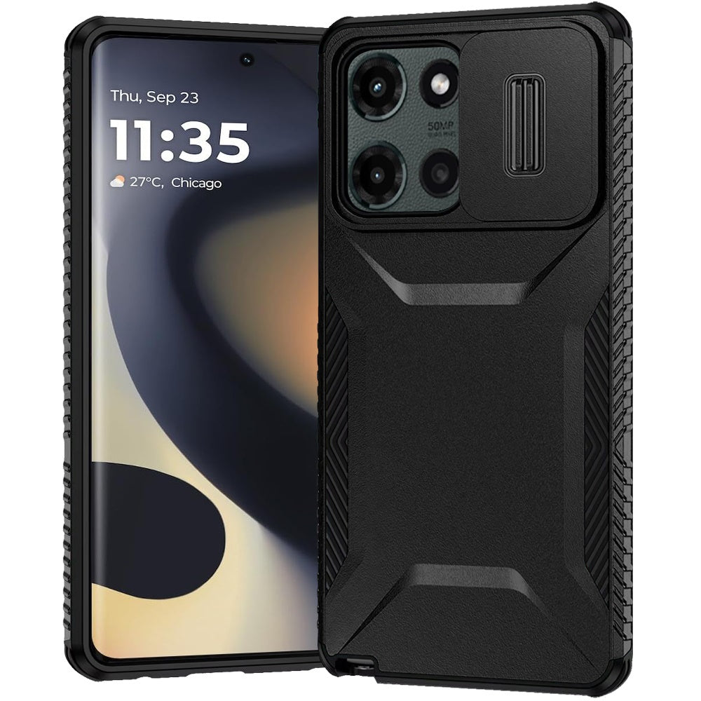 For Motorola Edge 2025 Case Rugged Side Grip Hybrid with Sliding Rear Lens Cover