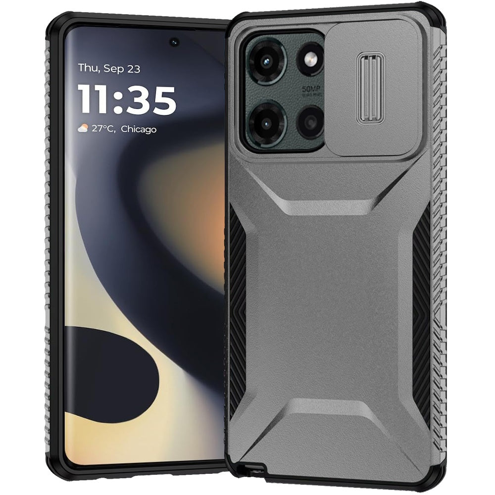 For Motorola Edge 2025 Case Rugged Side Grip Hybrid with Sliding Rear Lens Cover