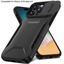 For iPhone 16 PRO MAX Case Rugged Side Grip Sliding Lens Cover + Tempered Glass