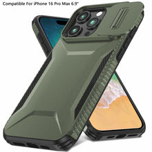 For iPhone 16 PRO MAX Case Rugged Side Grip Sliding Lens Cover + Tempered Glass