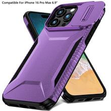 For iPhone 16 PRO MAX Case Rugged Side Grip Sliding Lens Cover + Tempered Glass