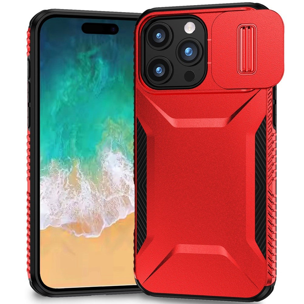 For iPhone 16 PRO MAX Case Rugged Side Grip Sliding Lens Cover + Tempered Glass