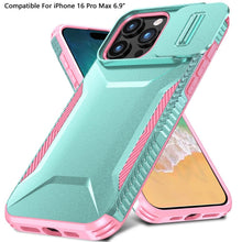 For iPhone 16 PRO MAX Case Rugged Side Grip Sliding Lens Cover + Tempered Glass