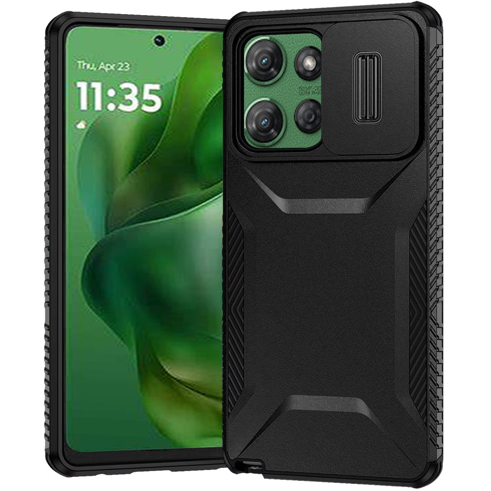 For Moto G Power 2025 Case Grip with Sliding Rear Lens Cover + Tempered Glass